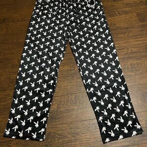 Men’s Playboy XL Black Velour Lounge Pants White Bunny Print NWT